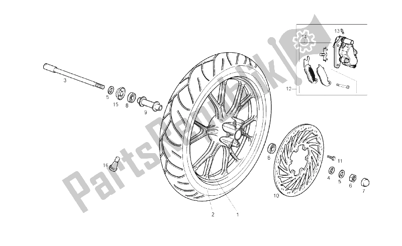 All parts for the Front Wheel of the Derbi Mulhacen 125 4T E3 2010