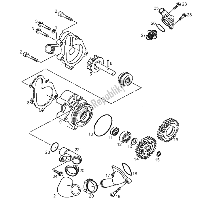 Alle onderdelen voor de Waterpomp van de Derbi Mulhacen 659 E3 2008