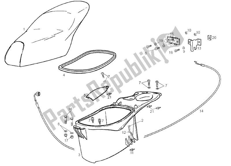 Toutes les pièces pour le Selle - Compartiment Casque du Derbi Atlantis O2 25 KMH 50 2002