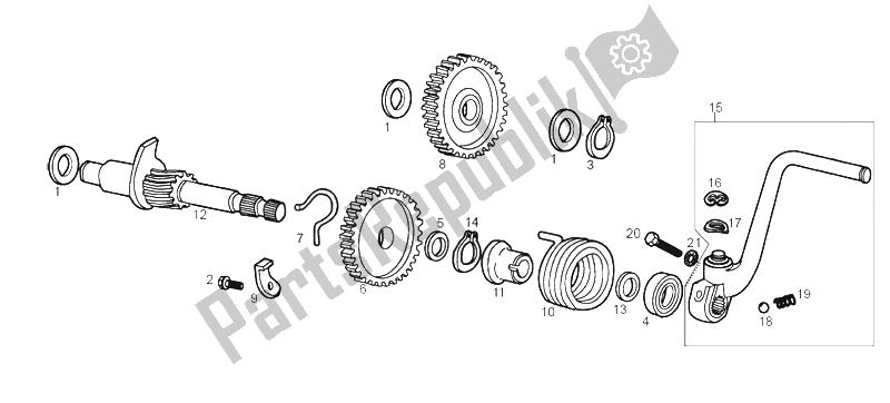 All parts for the Starter Assembly of the Derbi Senda 50 SM DRD Racing E2 2 VER 2005