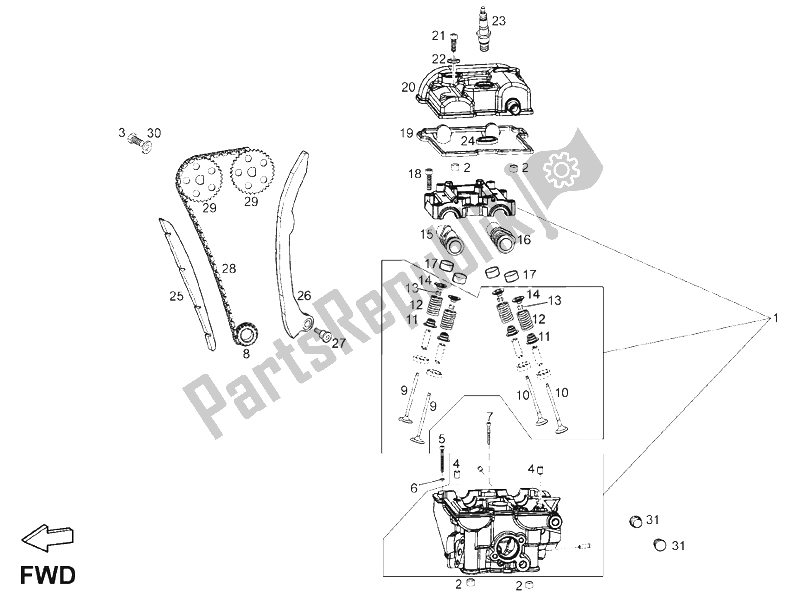 All parts for the Cylinder Head of the Derbi Terra E3 125 2007