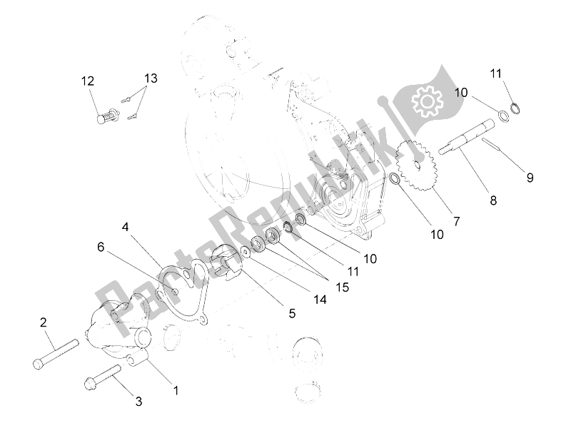 All parts for the Water Pump of the Derbi GPR 50 2T 2013