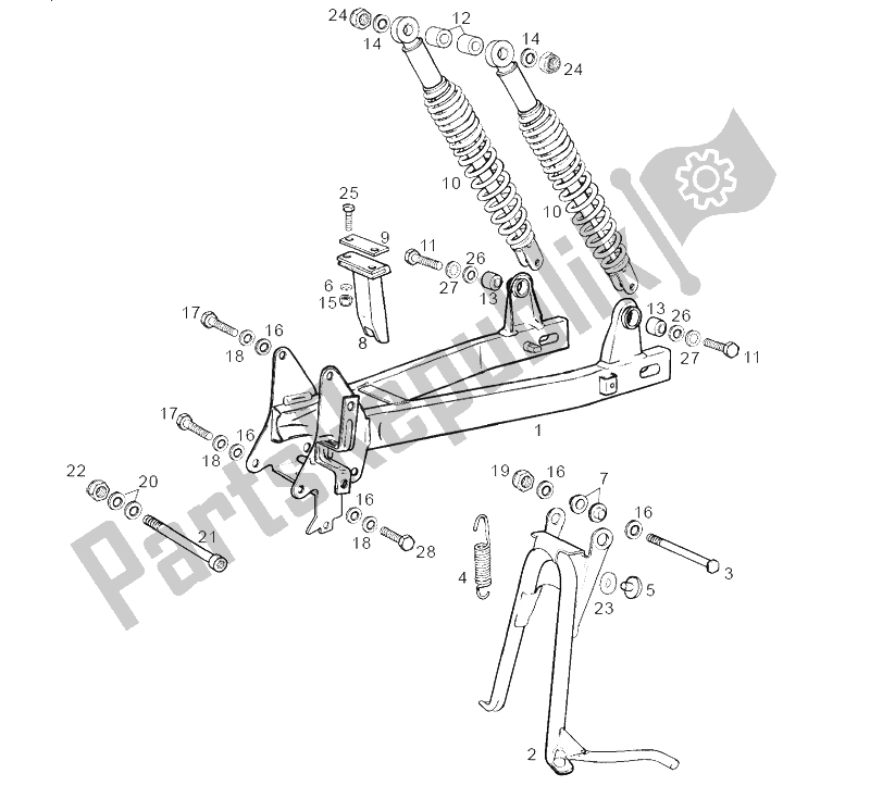 All parts for the Swing Arm - Shock Absorber of the Derbi Variant Courier Benelux E1 50 2003