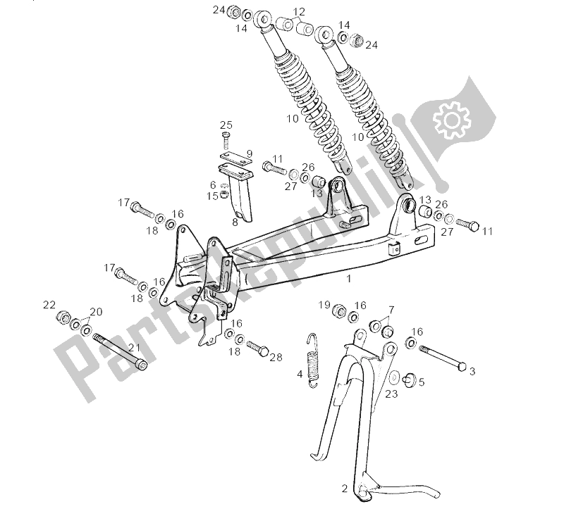 All parts for the Swing Arm - Shock Absorber of the Derbi Variant Courier Benelux E1 50 2003