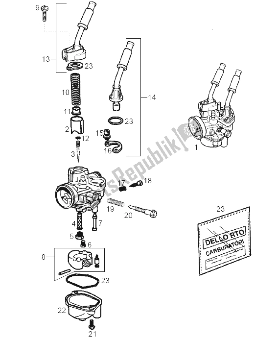 Toutes les pièces pour le Carburateur du Derbi GPR 50 Replica E2 2A Edicion 2005