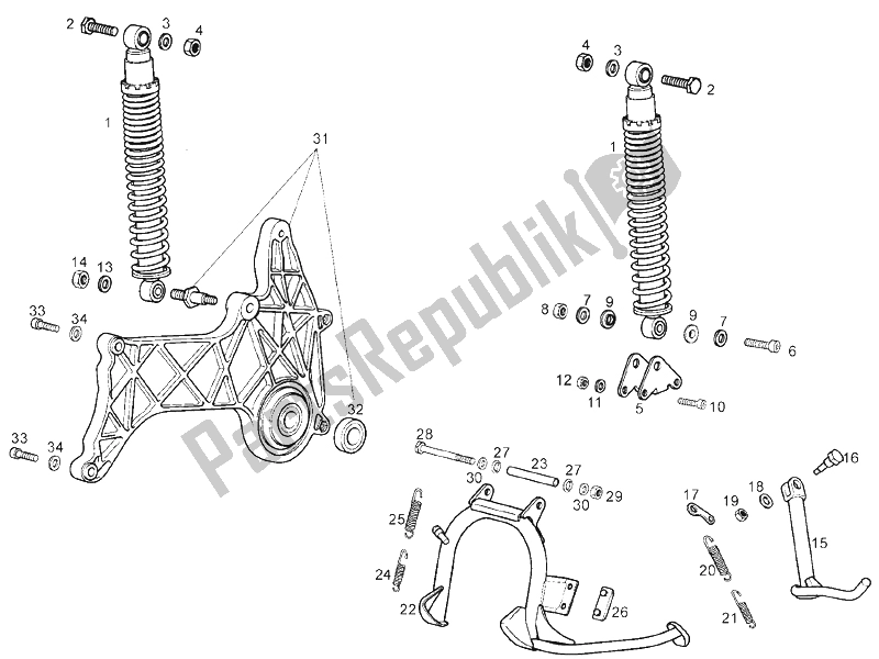 Alle onderdelen voor de Schokdemper van de Derbi GP1 LOW Seat 250 CC E3 2 VER 2007