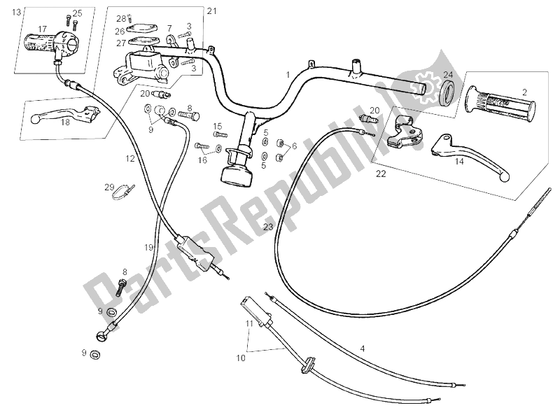 All parts for the Handlebar - Controls of the Derbi Atlantis Red Bullet E2 50 2003