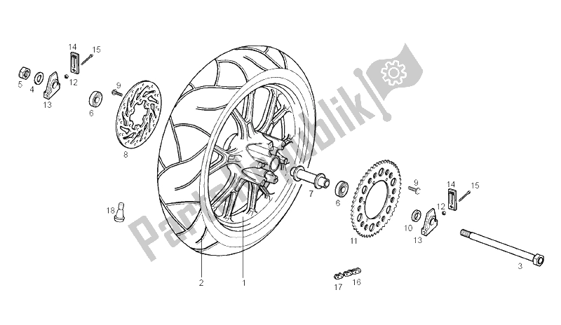 Todas las partes para Rueda Trasera de Derbi GPR 50 Racing E2 2A Edicion 2004
