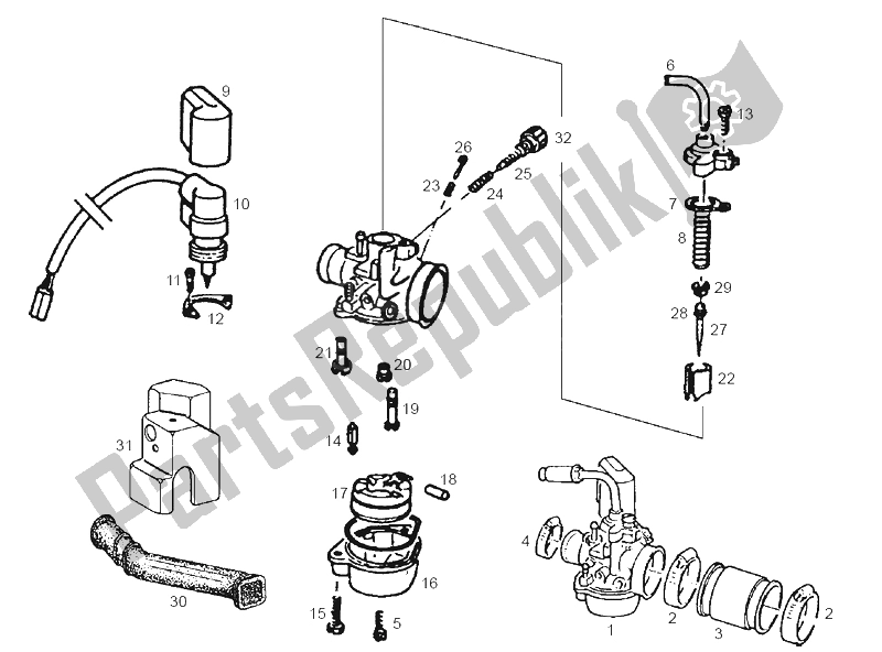 Todas las partes para Carburador de Derbi Atlantis O2 Piaggio 3A Edicion 50 2002