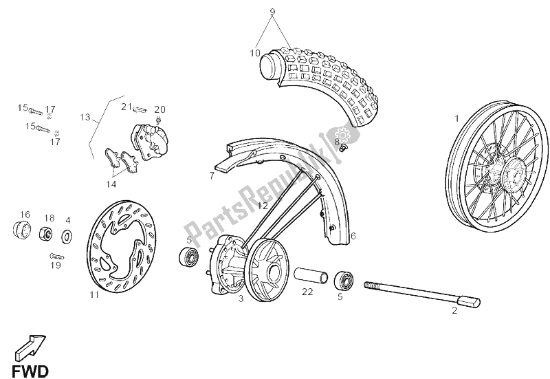 All parts for the Front Wheel of the Derbi Senda 125 R 4T E2 Baja 2006