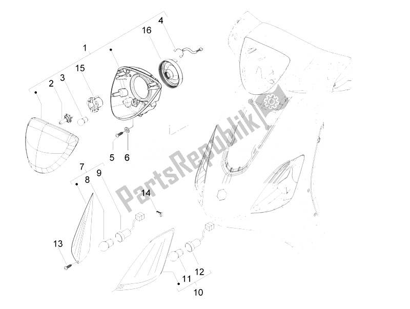 All parts for the Front Headlamps - Turn Signal Lamps of the Derbi Boulevard 150 4T E3 2010