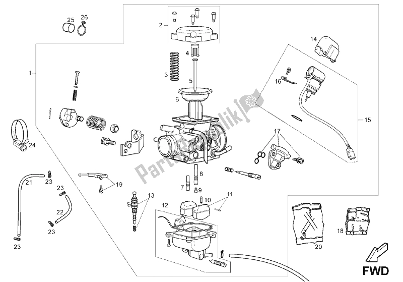 Tutte le parti per il Carburatore del Derbi Cafe 125 E3 2008