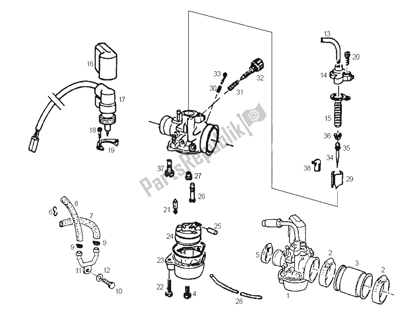 Todas las partes para Carburador de Derbi GP1 50 CC E1 2003