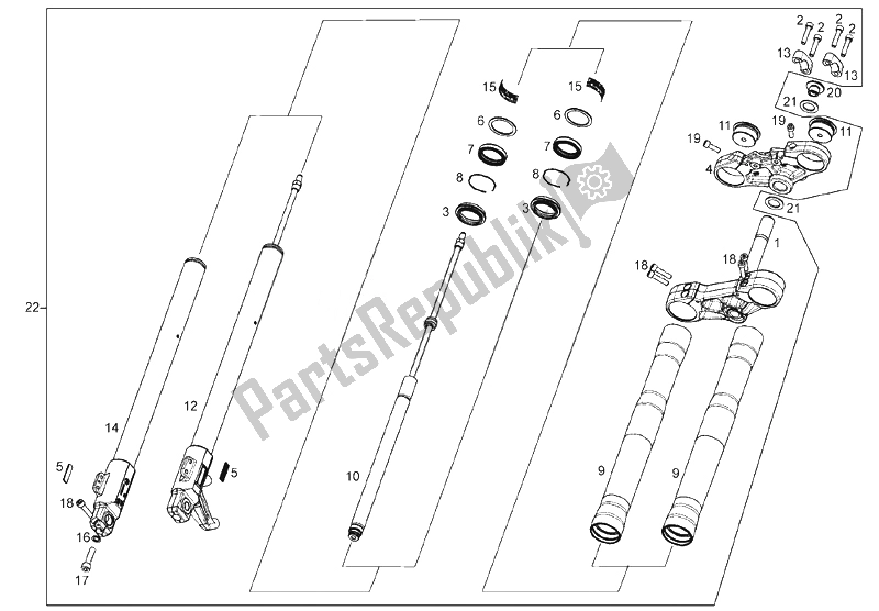 Toutes les pièces pour le Fourche Avant (2) du Derbi Cafe 125 E3 2008