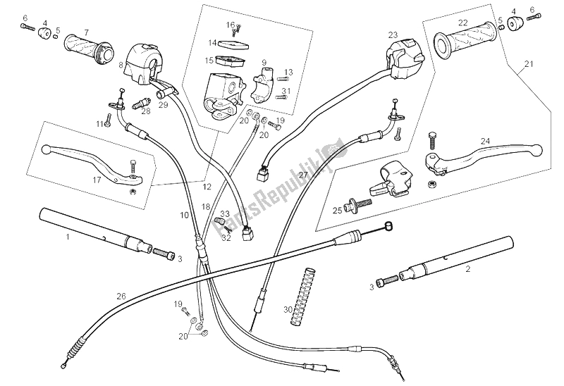 Alle onderdelen voor de Stuur - Controles van de Derbi GPR 50 Replica Malossi E2 2 VER 2007