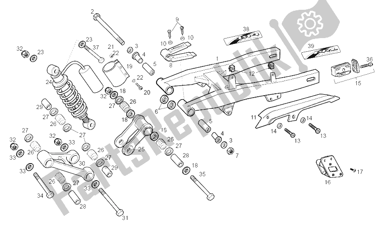 All parts for the Swing Arm - Shock Absorber of the Derbi Senda 50 R DRD Racing E2 3A Edicion 2004