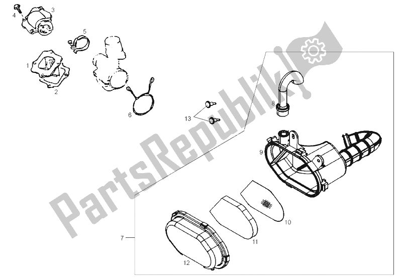 All parts for the Air Filter of the Derbi DFW 50 CC E2 2005