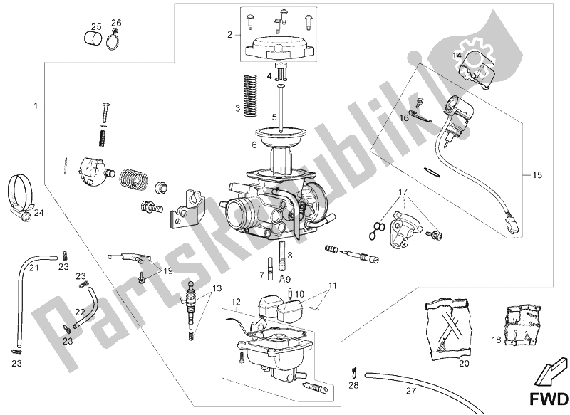 Todas as partes de Carburador do Derbi GPR 125 4T E3 2009