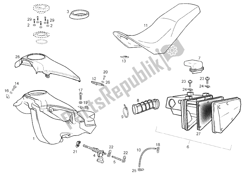 All parts for the Tank of the Derbi Senda 125 R 4T E2 Y 2004