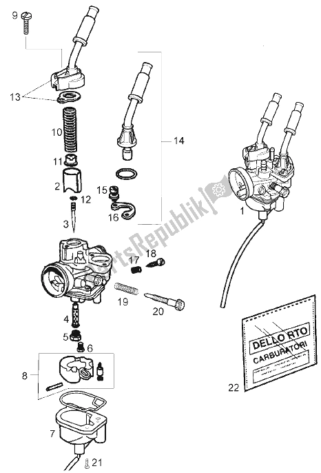 All parts for the Carburettor of the Derbi Senda 50 R DRD PRO E2 2 VER 2005
