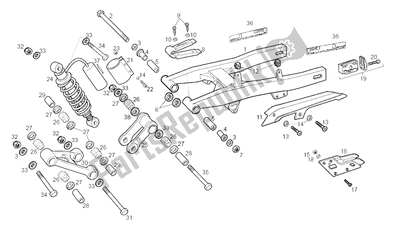 All parts for the Swing Arm - Shock Absorber of the Derbi Senda 50 R Black Devil 2A Edicion 2003