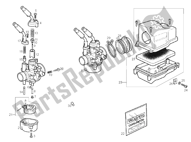 All parts for the Carburettor of the Derbi Variant Start Courier E2 50 2004