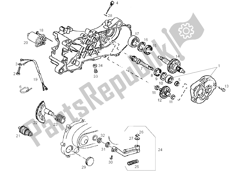 All parts for the Starter Assembly of the Derbi Atlantis O2 25 KMH 50 2002