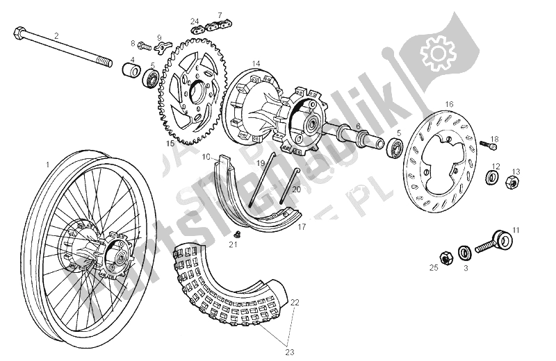 All parts for the Rear Wheel of the Derbi Senda 50 R X Trem E2 2 Edicion 2005