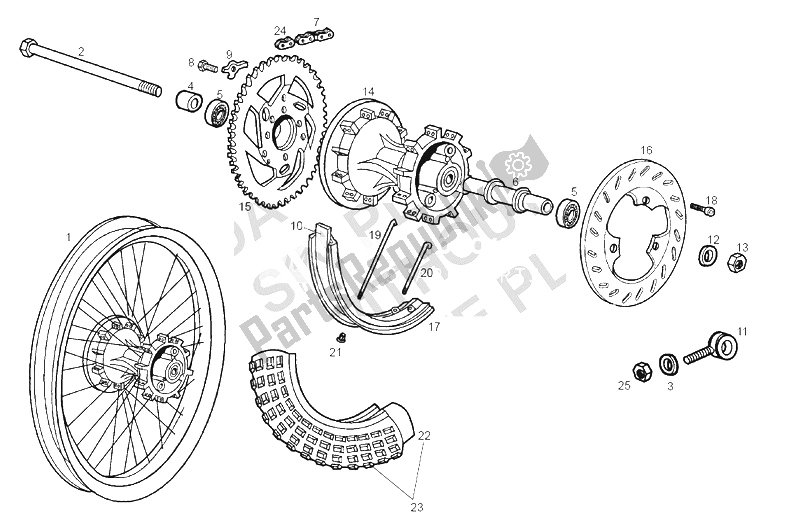 Toutes les pièces pour le Roue Arrière du Derbi Senda 50 R X Trem E2 2 Edicion 2005