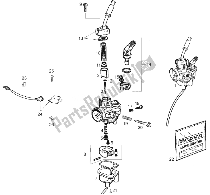 All parts for the Carburettor of the Derbi Senda 50 R X Trem E2 3 VER 2008