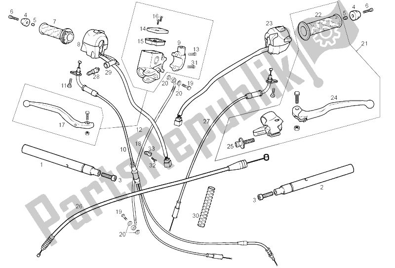 Alle onderdelen voor de Stuur - Controles van de Derbi GPR 50 Replica E2 2A Edicion 2005