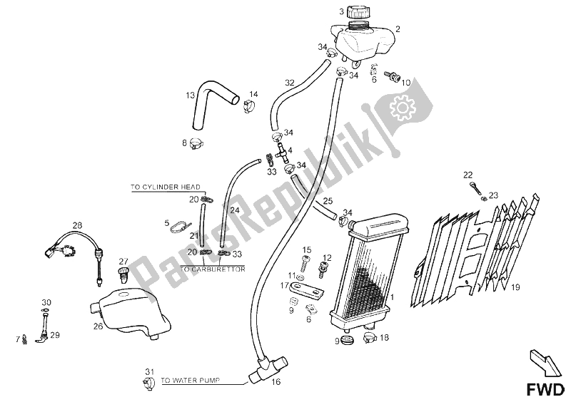 All parts for the Cooling System (2) of the Derbi Senda 50 SM DRD Racing E2 2 VER 2005