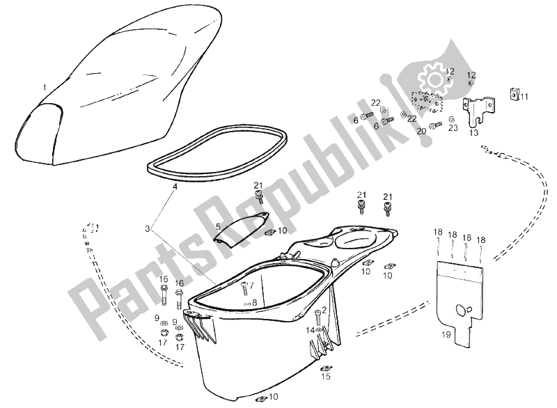 All parts for the Saddle - Helmet Compartment of the Derbi Atlantis 4T 50 CC E2 2007