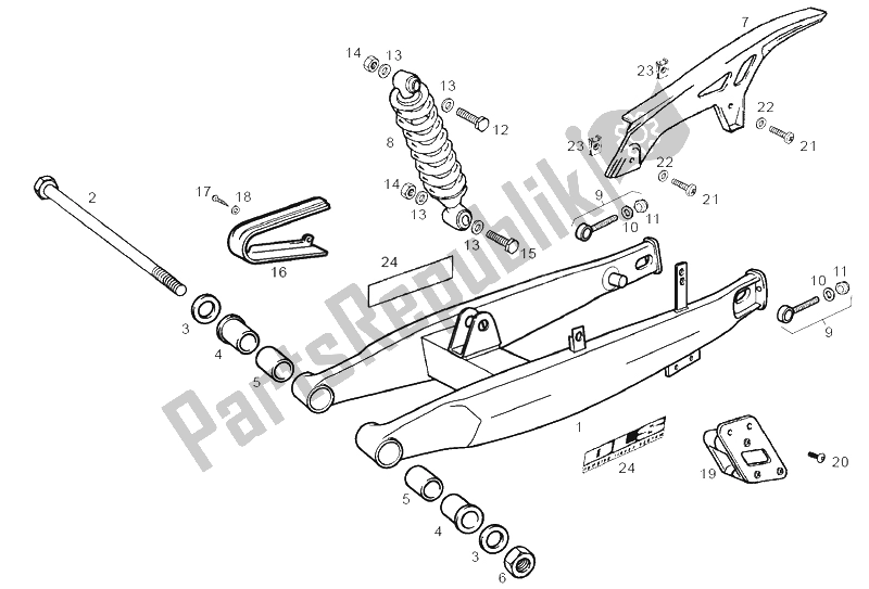 All parts for the Swing Arm - Shock Absorber of the Derbi Senda 125 SM 4T 2004