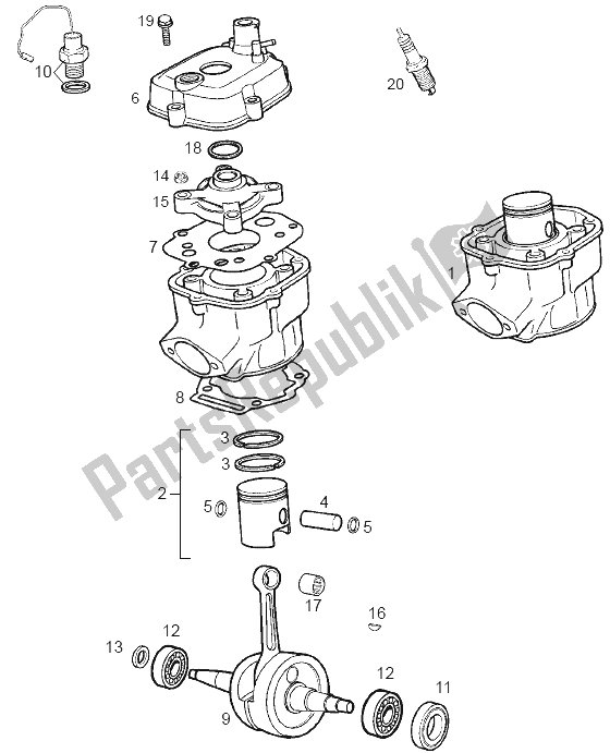 Alle onderdelen voor de Cilinder - Zuiger van de Derbi GPR 50 2T 2013