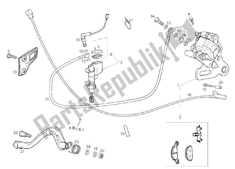 Toutes les pièces pour le Frein Arriere du Derbi Mulhacen 125 4T E3 2010