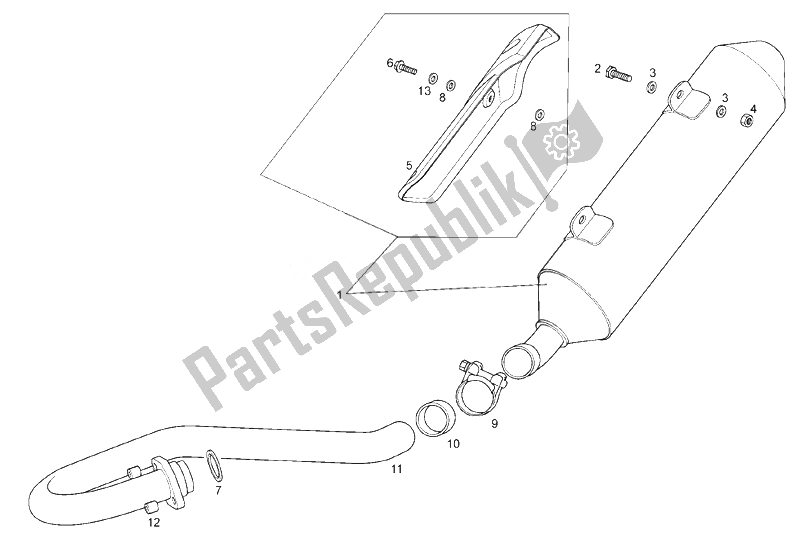 All parts for the Exhaust Unit of the Derbi Mulhacen Cafe 125 E3 2008