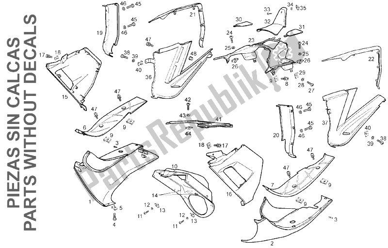 Todas las partes para Cuerpo (2) de Derbi GP1 LOW Seat 125 CC E3 2 VER 2007