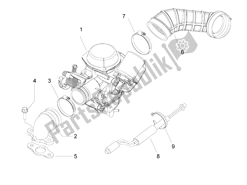 All parts for the Carburettor, Assembly - Union Pipe of the Derbi Boulevard 150 4T E3 2010