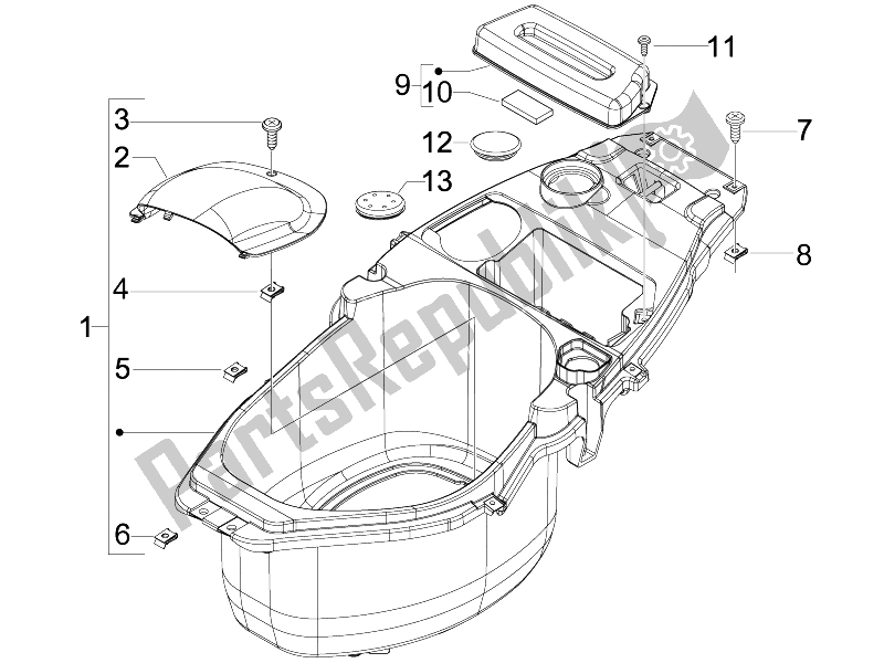 All parts for the Helmet Huosing - Undersaddle of the Derbi Boulevard 150 4T E3 2010