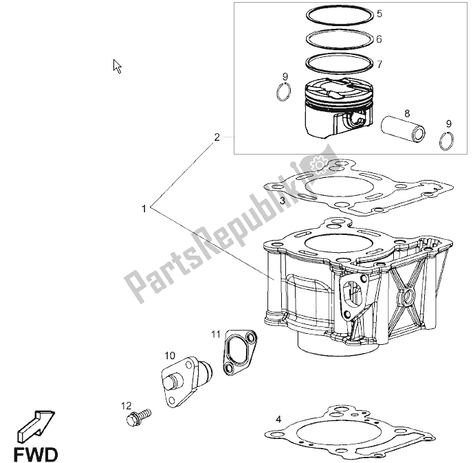 All parts for the Cylinder - Piston of the Derbi GPR 125 4T E3 2009
