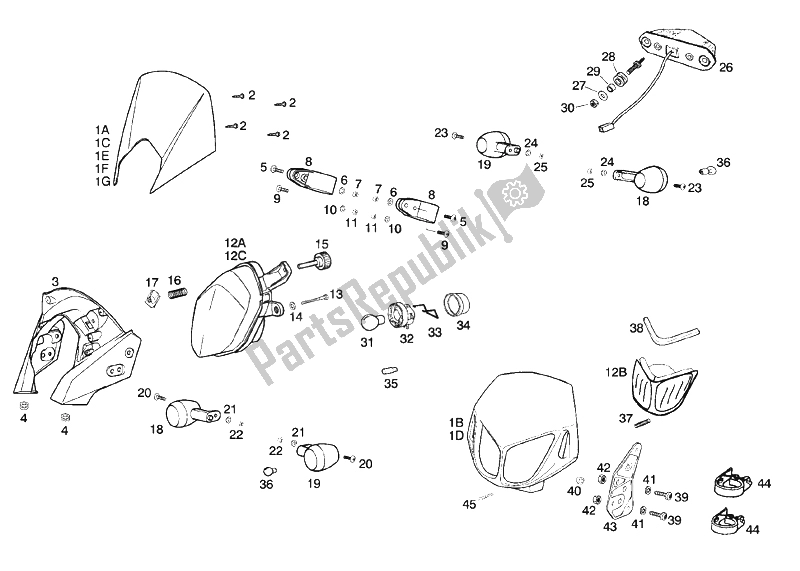 All parts for the Headlight of the Derbi Senda 50 SM DRD PRO E2 2 VER 2005