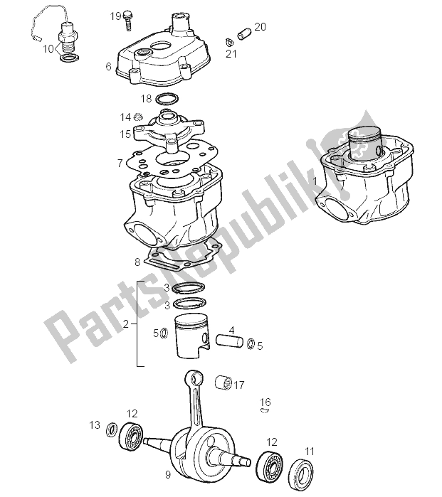 Toutes les pièces pour le Arbre D'entraînement - Cylindre - Piston du Derbi Senda 50 SM X Race E2 4 Edicion 2006