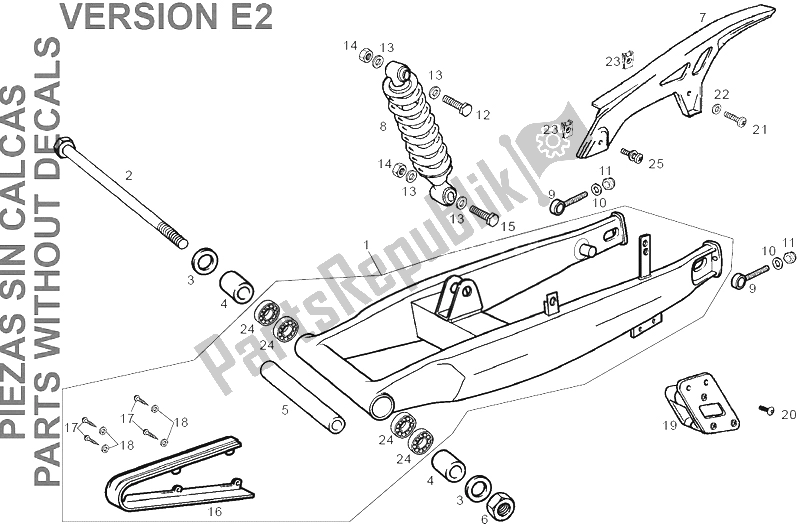 All parts for the Swing Arm - Shock Absorber of the Derbi Senda 125 R 4T E2 Baja 2006