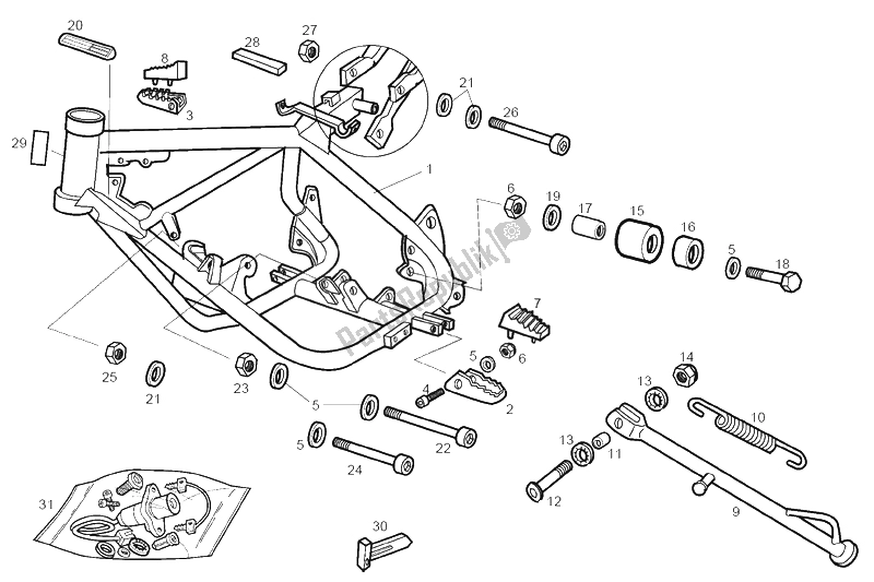 All parts for the Frame - Central Stand of the Derbi Senda 50 SM Racer 2002