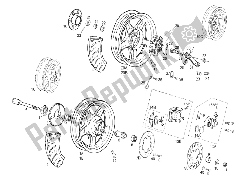 Toutes les pièces pour le Roues Avant Et Arrière du Derbi Atlantis 50 2T Bullet 2010