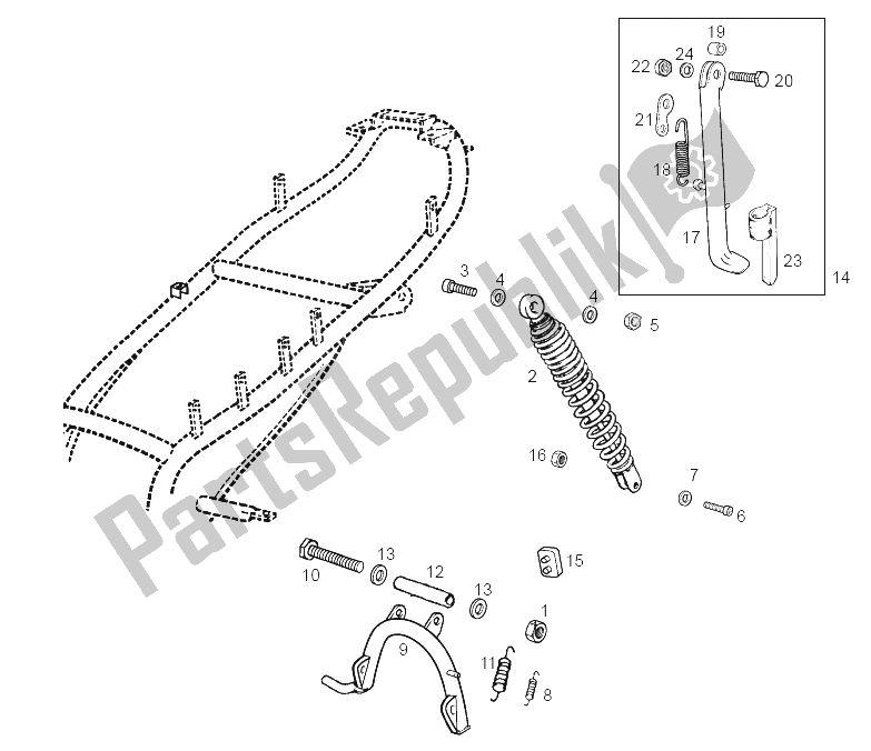 Todas las partes para Amortiguador de Derbi Atlantis 4T 50 CC 100 E2 2004