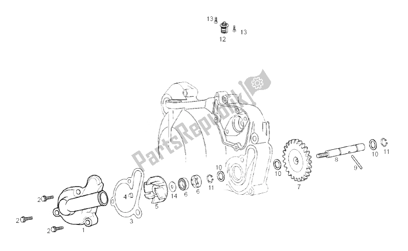 All parts for the Water Pump of the Derbi Senda R DRD X Treme 50 2T E2 2014