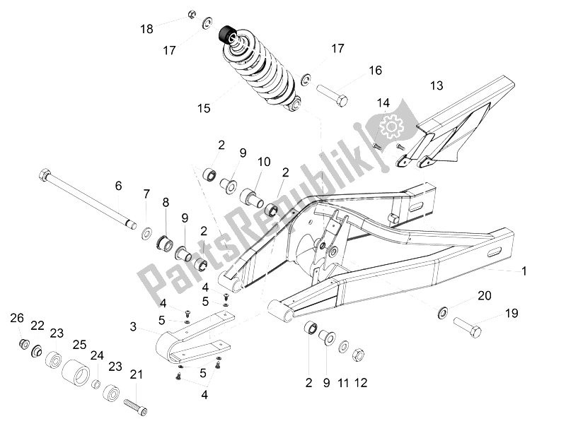 Toutes les pièces pour le Bras Oscillant - Amortisseur du Derbi GPR 50 2T 2013