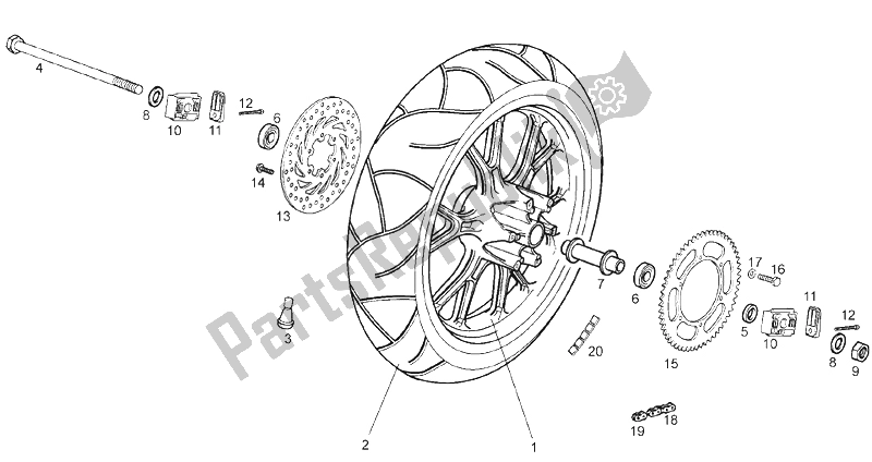 All parts for the Rear Wheel of the Derbi GPR 125 4T E3 2009